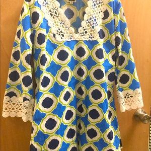 Tunic with crocheted lace trim